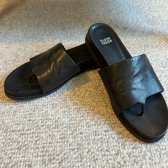 Eileen Fisher Ebony Leather Slides - Picture 1 of 3